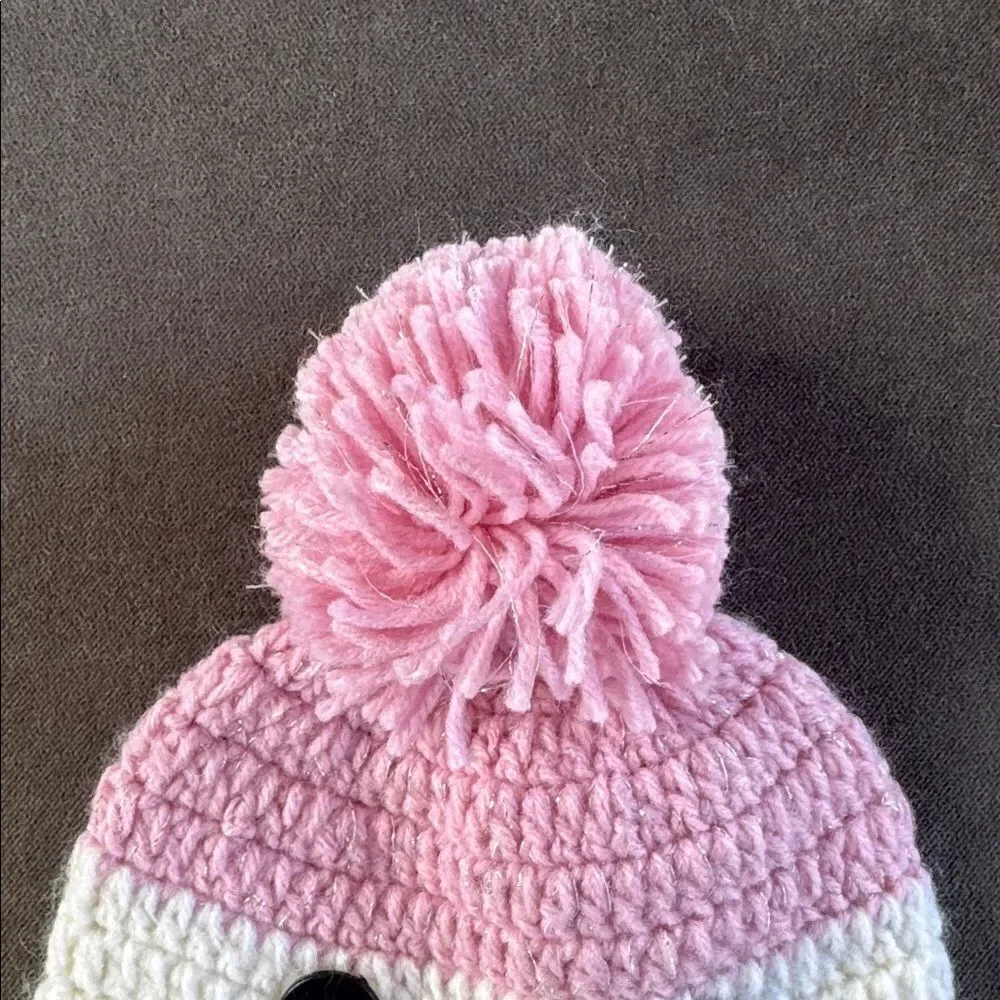 Daisy Baby Infant Toddler Snowman Beanie Hat Pink with Pom 6-12 months NEW